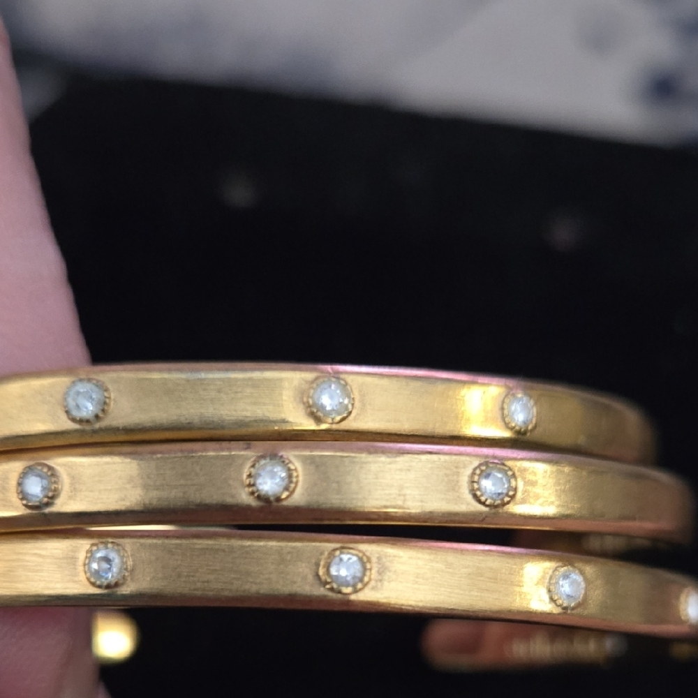 3 Stella And Dot Gold Crystal Accent Bangle Bracelet - Women Jewelry